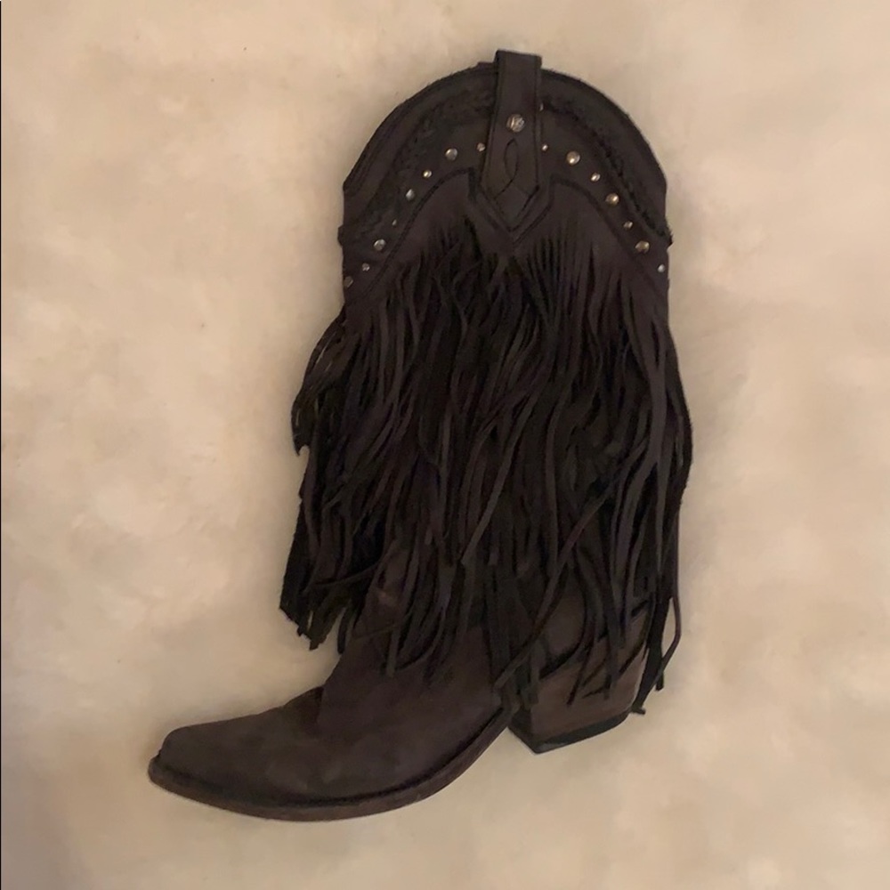REAL LEATHER custom cowboy boots with fringe